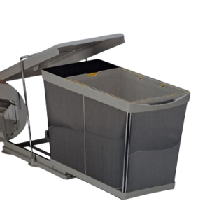 Accesoriu pentru mobilă: Cos gunoi culisant Pelikan cuva 1x1l+1x20l inox. Compatibil cu bucătării, dormitoare, sufragerii și alte piese de mobilier.