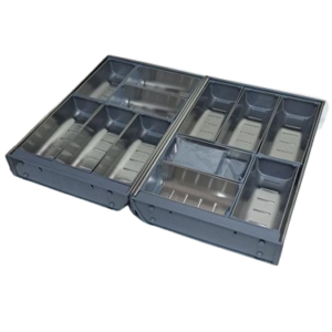 Accesoriu pentru mobilă: Organizator reglabil pt.tacamuri din inox. Compatibil cu bucătării, dormitoare, sufragerii și alte piese de mobilier.