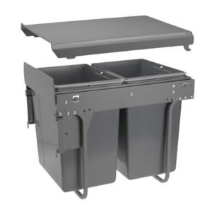 Accesoriu pentru mobilă: Cos gunoi incorporat cu amortizare 2x20l corp 400 montaj pe usa. Compatibil cu bucătării, dormitoare, sufragerii și alte piese de mobilier.